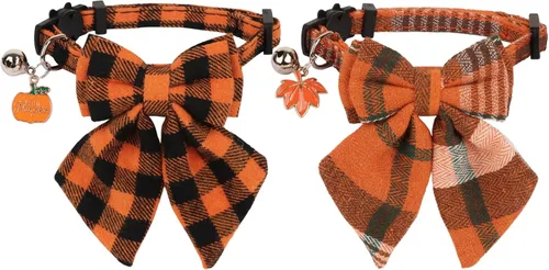 Vista 9 de PTDECOR Paquete de 2 Collares Navideños para Gatos, Collar de Gato Navideño con Corbatín y Campanilla Desmontables, Collares Navideños de Liberación