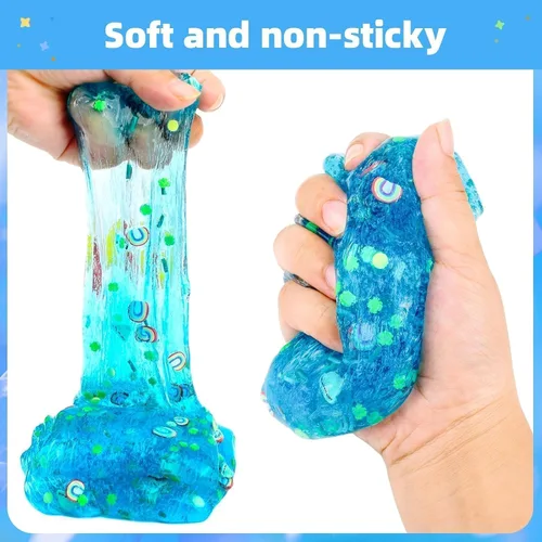 Vista 3 de Kit de slime transparente, paquete de 5 unidades de limo de cristal crujiente con purpurina, regalos de fiesta, juguete para aliviar el estrés