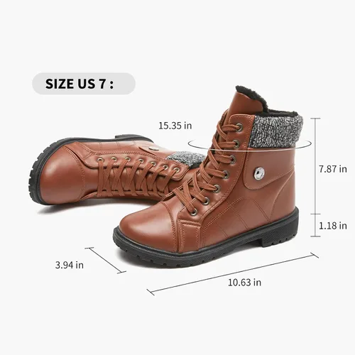 Vista 5 de FRACORA Botas de combate de piel sintética para mujer, con forro de piel cálida, botines negros con cremallera lateral, botas blancas