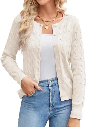 Vista 32 de GRACE KARIN Suéteres tipo cárdigan de punto trenzado para mujer, trajes Rosa