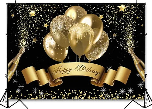 Vista 3 de Avezano Telón de fondo de cumpleaños con globo dorado con purpurina para niñas y mujeres, pancarta de fiesta de feliz cumpleaños, fotografía