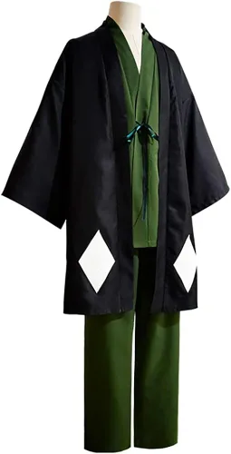Vista 3 de ETEBAS Urahara Kisuke - Disfraz de kimono para cosplay, capa de anime, conjunto completo con sombrero