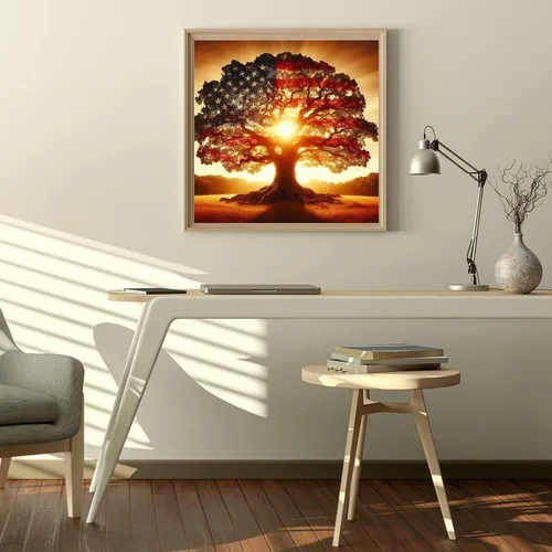 Vista 2 de SOTYIOO Kits de arte de diamantes para adultos. Kit de pintura de diamante de árbol americano para adultos, arte de gemas redondas 5D, puntos
