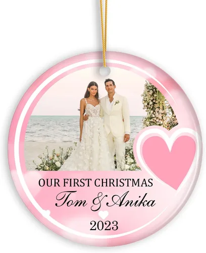 Vista 18 de Adorno de Navidad con foto personalizada 2023, adorno de Navidad con nombre del bebé, adorno de Navidad con texto personalizado para bebé, recién