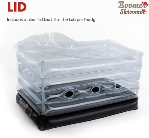 Vista 6 de Kit Inflable Monotubo Boomer Shroomer, Kit para Cultivo de Hongos Incluye Puerto de Drenaje, Tapones y Filtros, Forro Removible