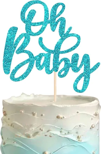 Vista 16 de 24 piezas Oh Baby Cupcake Toppers Glitter Baby Shower Cupcake Picks Reveal Género Decoración de Pasteles para Baby Shower Niños Niñas Fiesta de Azul