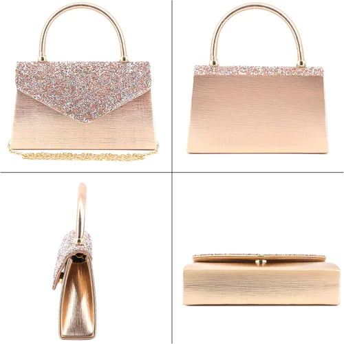 Vista 4 de Naimo Bolso de mano de noche de cristal brillante, bolso cruzado con asa superior, bolso de hombro para boda, fiesta, novia