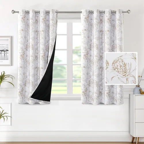 Vista 12 de H.VERSAILTEX - Cortinas 100% blackout con estampado floral de cattleyas, 45 pulgadas de largo, juego de 2 paneles térmicos con forro negro, a prueba