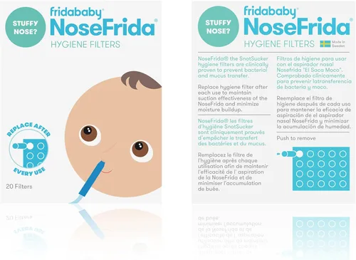 Vista 3 de Frida Baby - Aspirador nasal original con 20 recambios de filtros NoseFrida, filtros de repuesto, filtros higiénicos para NoseFrida The Snotsucker