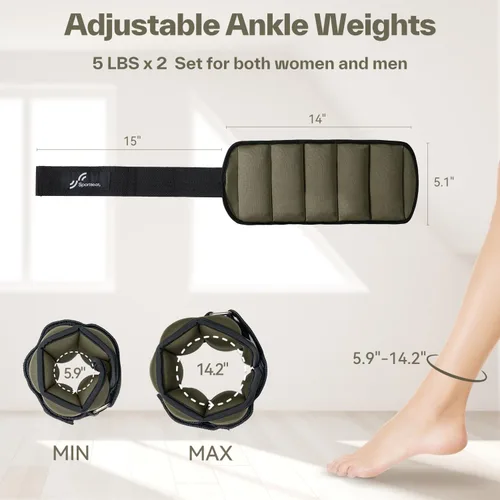 Vista 5 de Sportneer Adjustable Ankle Weights for Women & Men, Leg Weights Set with Removable Weights, Upgraded with Handles for Easy Adjustment, Comfortable &