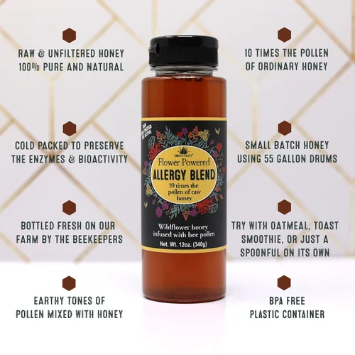 Vista 4 de Honey Feast Flower Powered Allergy Blend 10 veces miel, 12 onzas