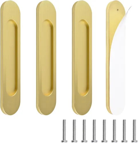 Vista 30 de MOROBOR Tiradores de puerta corredera ovalados autoadhesivos de 7.087 in, 2 manijas de aleación de aluminio sin perforaciones para puertas Bronce