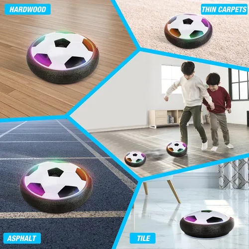 Vista 5 de Growsland Balón de fútbol flotante con 2 porterías, regalos de fútbol para interiores para niños, pelota de fútbol LED con parachoques de espuma