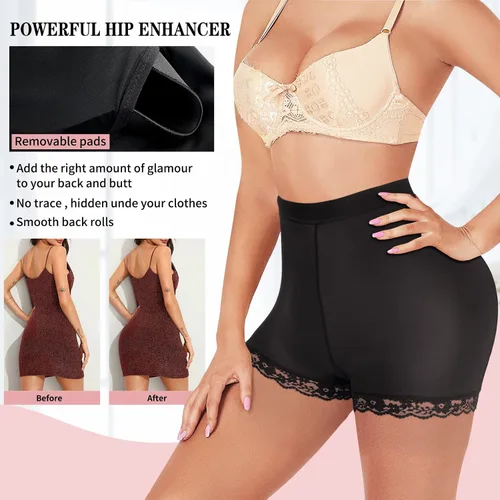 Vista 3 de Bragas elevadoras de glúteos para mujer, acolchadas, moldeadoras de cadera, pantalones cortos sin costuras, ropa interior con control de abdomen