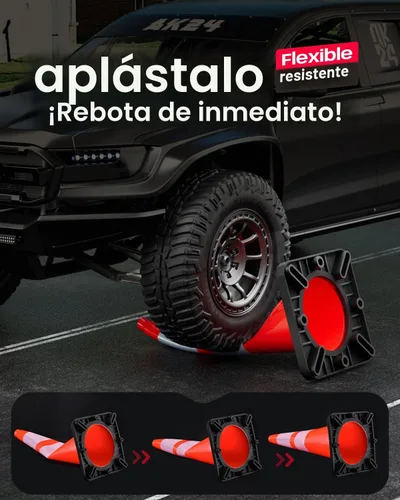 Vista 4 de BATTIFE Conos de tráfico de 28 pulgadas con base ponderada negra, conos de seguridad de PVC naranja para control de tráfico, eventos