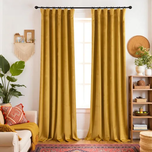 Vista 23 de Cortinas de terciopelo con trabilla trasera de 52 x 63 pulgadas de color naranja quemado de KOUFALL