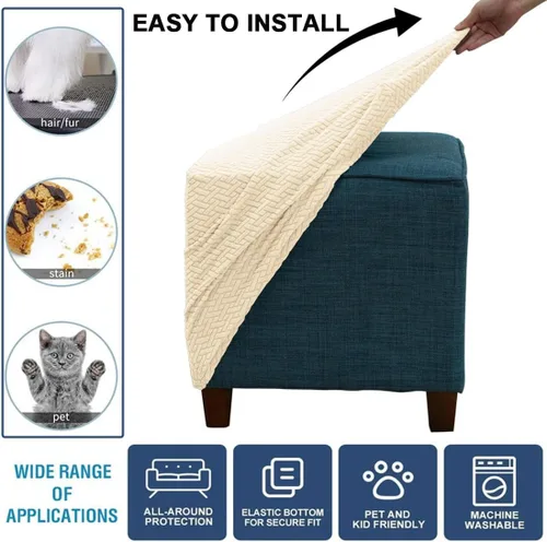 Vista 4 de Bifaun Vogel - Funda otomana, fundas elásticas de jacquard con parte inferior elástica, fundas de almacenamiento plegables gruesas para reposapiés