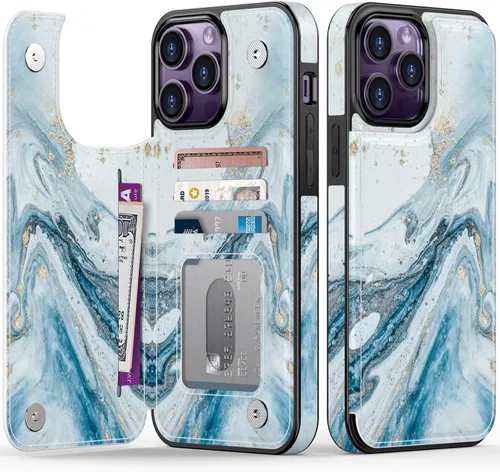 Vista 80 de LETO para iPhone 15 Pro Funda tipo cartera - Tapa tipo folio con patada - Diseños de moda - Tarjetero - Funda protectora para mujeres y niñas - 6.1