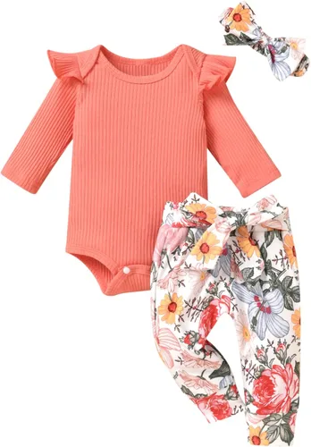 Vista 29 de Aalizzwell Conjunto de mameluco acanalado para bebé recién nacido prematuro para otoño e invierno