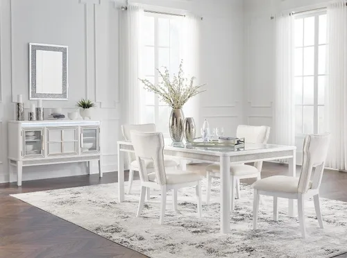 Vista 9 de Signature Design by Ashley Chalanna - Silla de comedor, juego de 2, respaldo moderno con corte glamuroso, marco de madera maciza con asiento Blanco