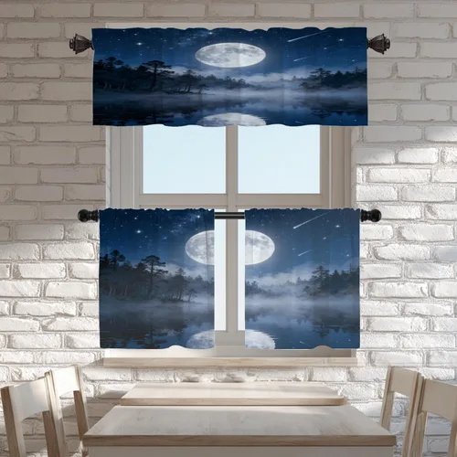 Vista 25 de Batmerry American Flag Ink Dot Blackout Tier Curtains, Red Blue White Stars Abstract Thermal Insulated Half Curtain Rod Pocket Small Valance for
