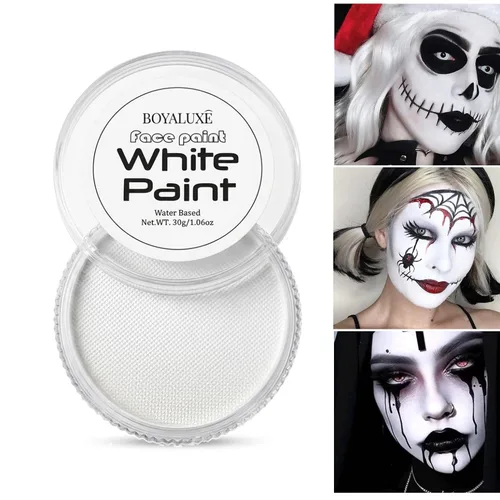 Vista 19 de Kit de pintura facial blanca y negra para Halloween con base de aceite, kit Negro-blanco