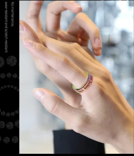 Vista 3 de LuckyAmor Anillo para ansiedad para mujer anillo giratorio de acero inoxidable con mantra inspirador personalizado para hombres, mujeres y amigos