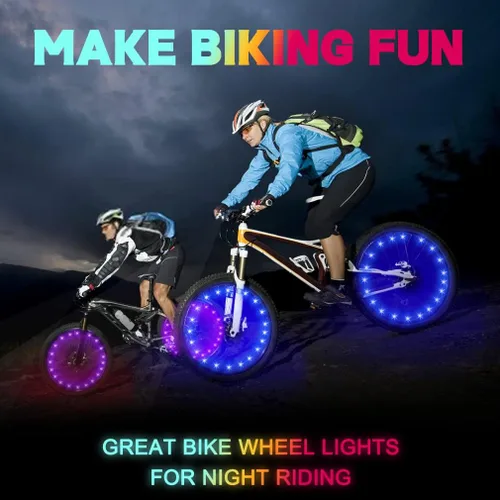 Vista 3 de TINANA Paquete de 2 luces LED para rueda de bicicleta, luces ultrabrillantes impermeables para radios de bicicleta, decoración de ciclismo