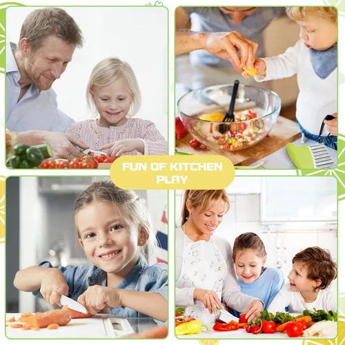Vista 3 de Suhctuptx Cuchillos de cocina para niños, juego de cuchillos de nailon para niños pequeños con cortador ondulado, cuchillo seguro para niños