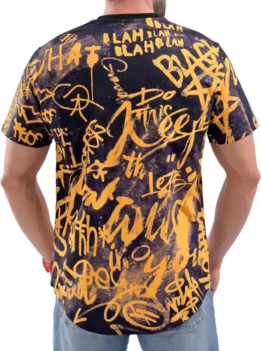 Vista 3 de DEOLAX Camiseta de moda con cuello redondo para hombre, camiseta casual de ajuste seco, camiseta de manga corta, para entrenamiento, hip hop