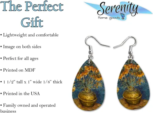 Vista 34 de Van Gogh - Juego de aretes colgantes divertidos Lindos aretes de joyería para niñas y mujeres Impresión de doble cara Regalo de cumpleaños