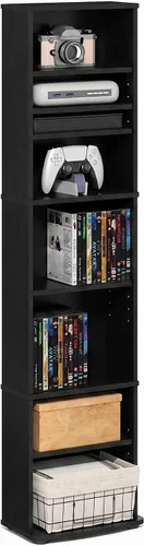 Vista 12 de Furinno Jaya - Estante de DVD estrecho de 8 niveles de alto, estante multimedia con estantes ajustables, armarios de almacenamiento de DVD para CD