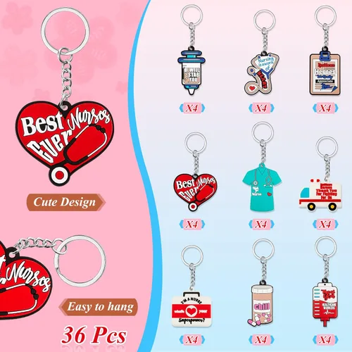 Vista 3 de Henoyso Paquete de 36 llaveros para enfermeras, regalos de Navidad para enfermeras, regalos para estudiantes de enfermería, regalos de fiesta