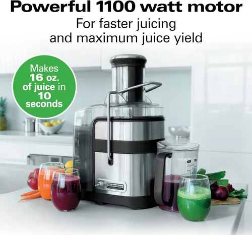 Vista 6 de Hamilton Beach Professional Máquina exprimidora, extractor centrífugo, con súper canal de 3.5 pulgadas para frutas y verduras enteras, herramienta