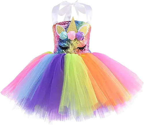 Vista 2 de Viyorshop Disfraz de unicornio para niña, vestido de tutú de unicornio con luz LED para disfraces de fiesta de Halloween
