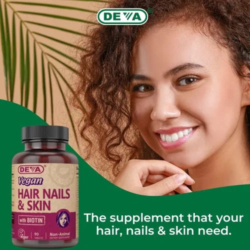 Vista 8 de DEVA Vitaminas y minerales veganos para el cabello, las uñas y la piel con biotina, suplemento, 90 tabletas