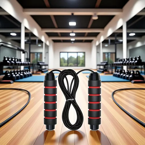 Vista 5 de Cuerda de saltar roja ajustable para entrenamiento, cuerda de saltar de fitness de 9.8 pies para hombres, mujeres y niños, cuerda de salto