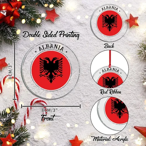 Vista 3 de Bandera de Albania, silueta de adorno de Navidad para niños, bandera nacional, recuerdo, decoraciones de Navidad de Albania, regalos de recuerdo