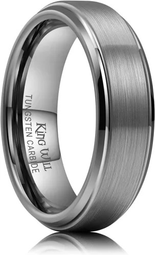 Vista 12 de King Will Anillo de Boda Clásico de Tungsteno para Hombre, Anillos de 6/7/8/9/10mm de Ancho, Acabado Pulido, Borde de Escalón Mate, Ajuste Cómodo