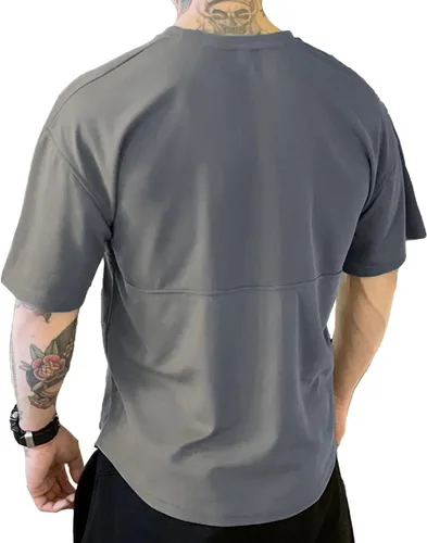 Vista 3 de maytopia Camiseta de entrenamiento de gimnasio para hombre, camisas musculares de secado rápido, ajuste holgado, camiseta atlética de manga corta