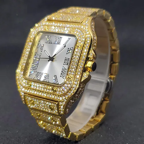 Vista 3 de PLADEN Mens Diamond Watch Bling Iced Out Watch Fashion Crystal Big Face Watch Quartz Gold Silver Hip Hop for Men Watch
