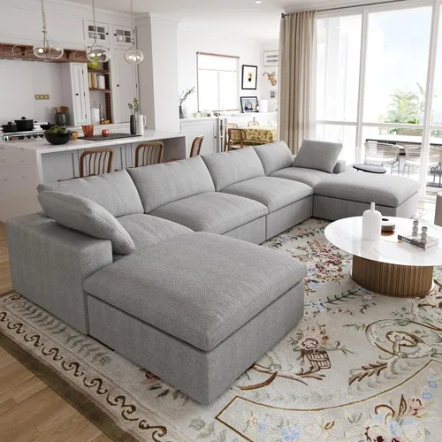 Vista 15 de Sofá modular Cloud de 79 pulgadas, sofá biplaza modular convertible con otomana de almacenamiento, sofá de tela de lino y algodón para sala