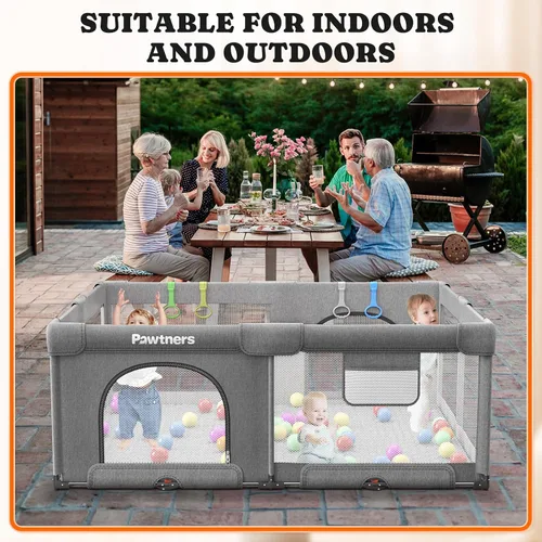 Vista 6 de Corralito plegable para bebés: 71 pulgadas de largo x 59 pulgadas de ancho x 27 pulgadas de alto, patio de juegos grande para niños con tapete