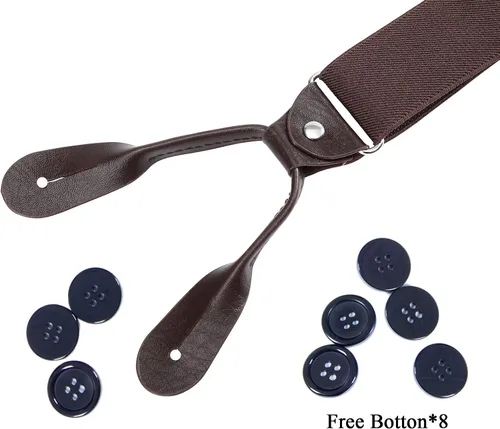 Vista 42 de AWAYTR Tirantes de botón marrón para hombre, tirantes elásticos ajustables en forma de Y
