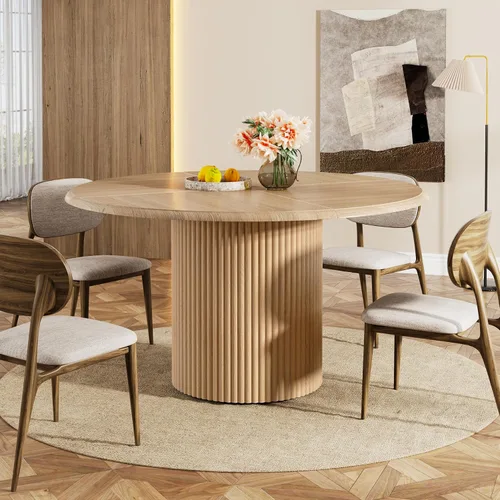 Vista 3 de Tribesigns Mesa de comedor redonda de 47" para 4, mesa de cocina estilo granja con base de metal, mesa de cena pequeña moderna para comedor, cocina