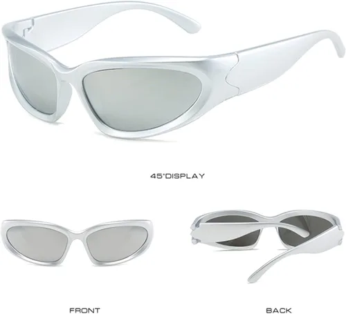 Vista 5 de LASPOR Gafas de sol deportivas envolventes para mujeres y hombres, lentes deportivos Y2K