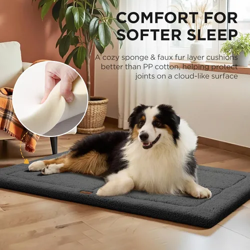 Vista 2 de Joydeco Colchoneta Reversible para Jaula de Perro de Perfil Bajo, Almohadilla Lavable para Perro con Vellón Ultra Suave, Diseño Compacto