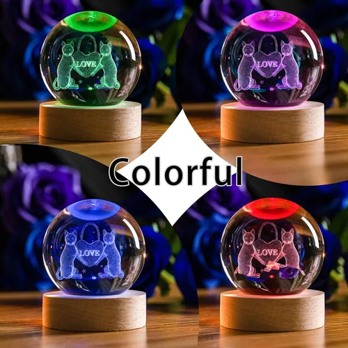 Vista 3 de Luz romántica de regalo de cristal para gatos, luz nocturna 3D para parejas, Love-Cat