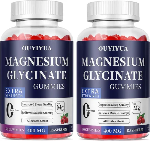 Vista 8 de Glicinato de magnesio 400 mg Gomitas, gomitas de magnesio sin azúcar con vitaminas D, B6 para apoyo al sueño, alivio del estrés y músculos