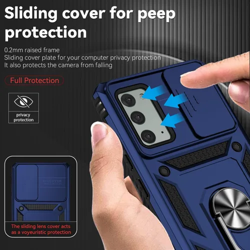 Vista 2 de Funda para Galaxy Note 20, Samsung Note 20 N981U con protector de pantalla de vidrio templado y cubierta para cámara deslizante, anillo magnético
